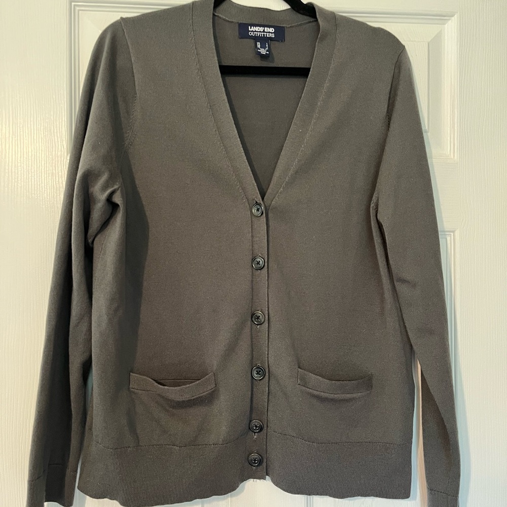 Lands' End Classic Gray V-Neck Cardigan